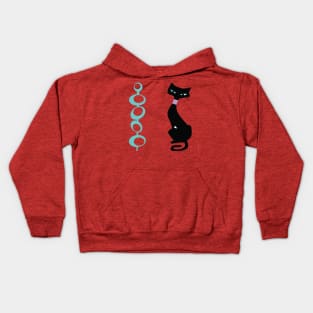 Black Cat in Atomic Age Style Kids Hoodie